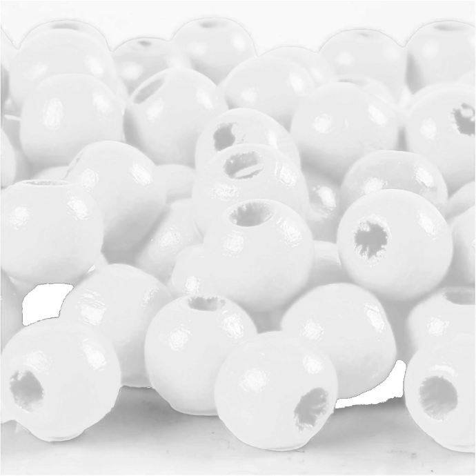 Perles en bois FSC 100%, polies, 12mm ø, blanc, sct. 32 pièces