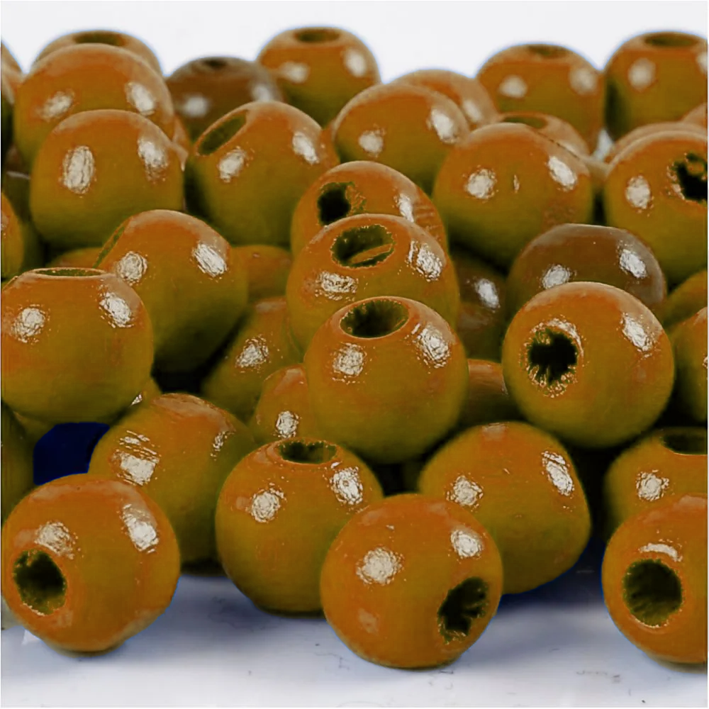 Perles en bois FSC 100%, polies, 12mm ø, brun moyen, sct. 32 pièces