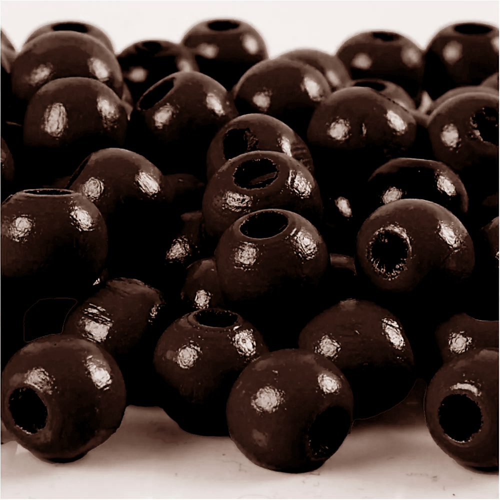 Perles en bois FSC 100%, polies, 12mm ø, brun foncé, sct. 32 pièces