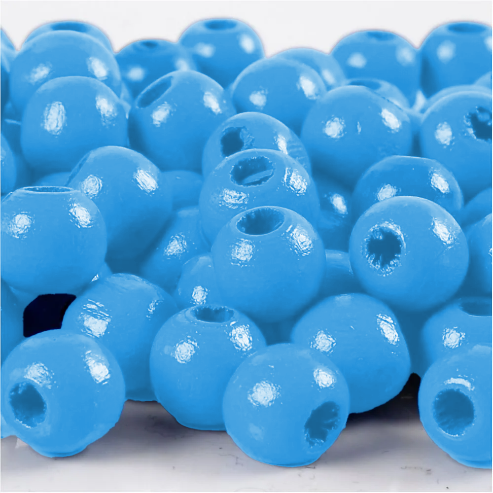 Perles en bois FSC 100%, polies, 12mm ø, bleu clair, sct. 32 pièces