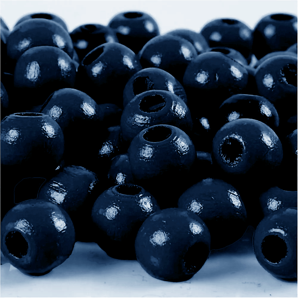 Perles en bois FSC 100%, polies, 12mm ø, bleu foncé, sct. 32 pièces