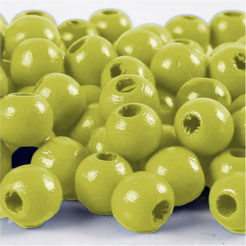 Perles en bois FSC 100%, polies, 12mm ø, lemon, sct. 32 pièces