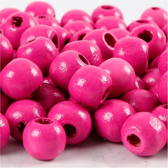 Perles en bois FSC 100%, polies, 12mm ø, rose, sct. 32 pièces