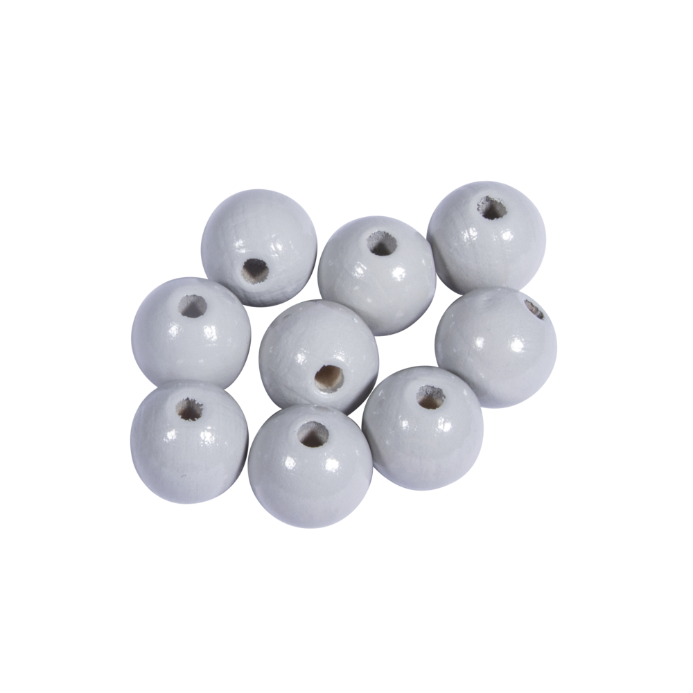 Perles en bois FSC 100%, polies, 12mm ø, gris clair, sct. 32 pièces