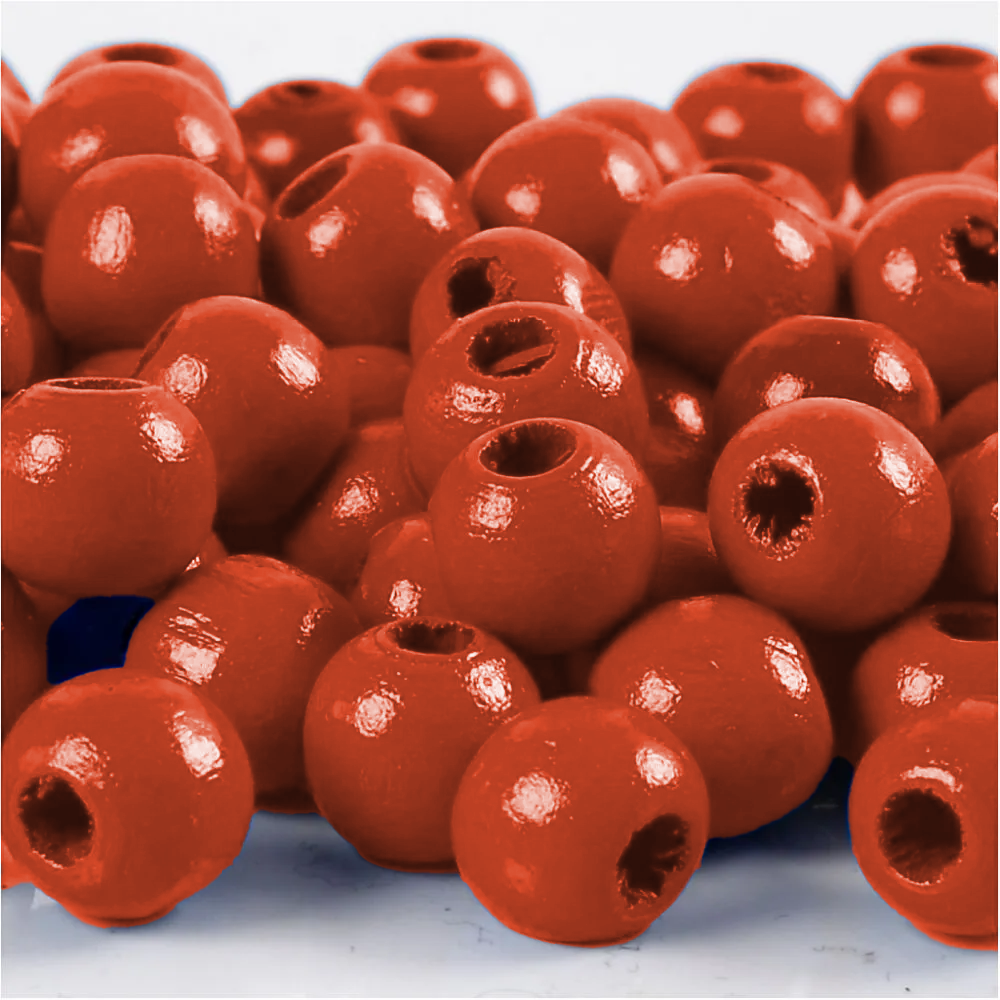 Houten kralen FSC 100%, gepolijs,12mm ø, rood-bruin, zak à 32 stuks