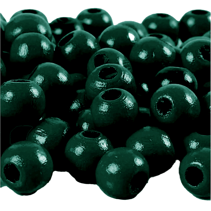 Perles en bois FSC 100%, polies, 12mm ø, vert moyen, sct. 32 pièces