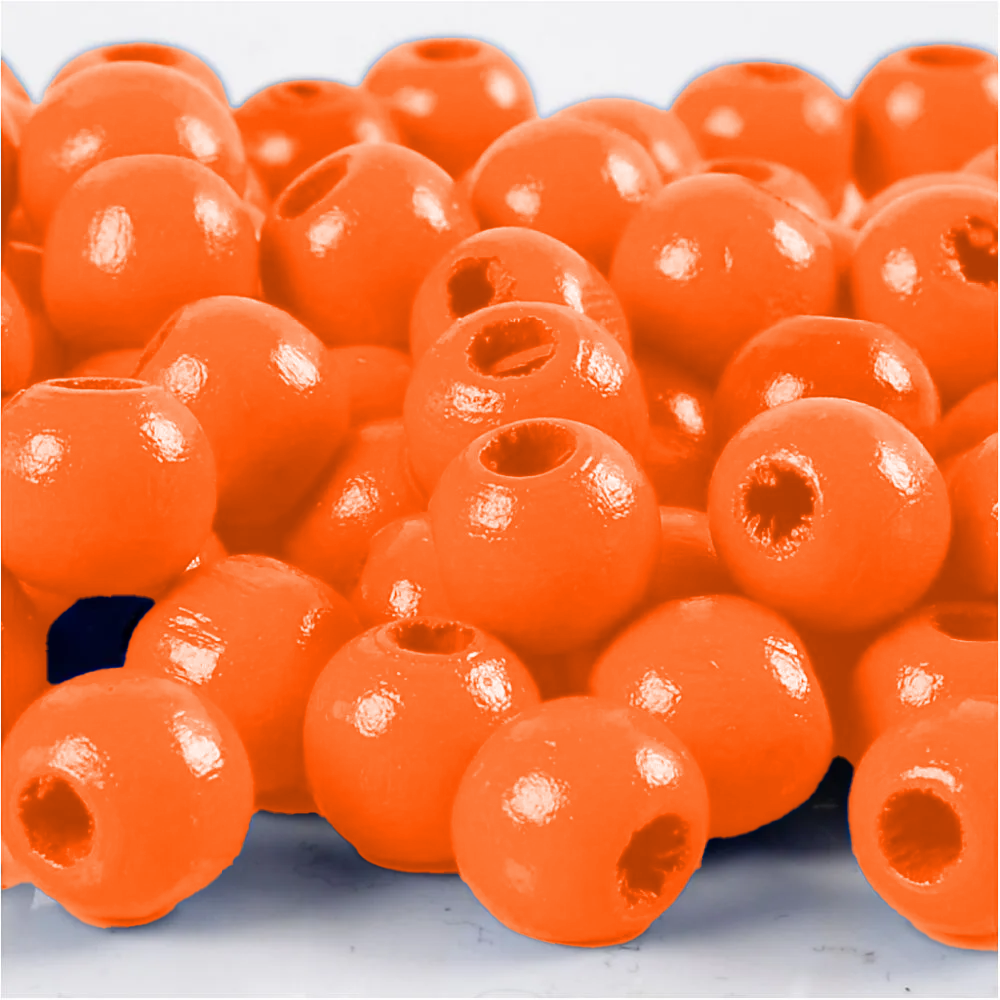 Perles en bois FSC 100%, polies, 12mm ø, orange, sct. 32 pièces