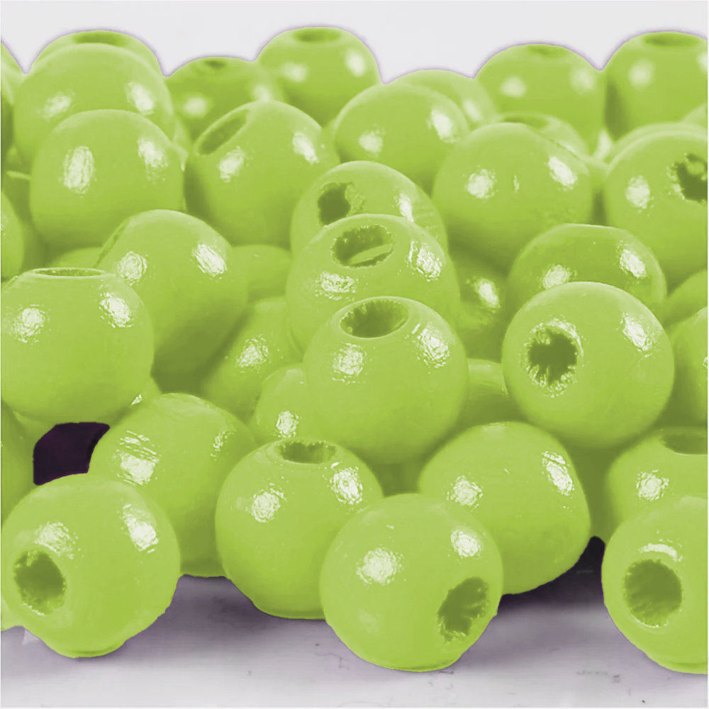 Perles en bois FSC 100%, polies, 12mm ø, vert pomme, sct. 32 pièces
