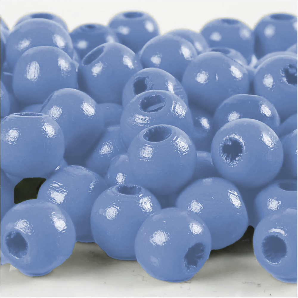 Perles en bois FSC 100%, polies, 12mm ø, bleu pastel, sct. 32 pièces