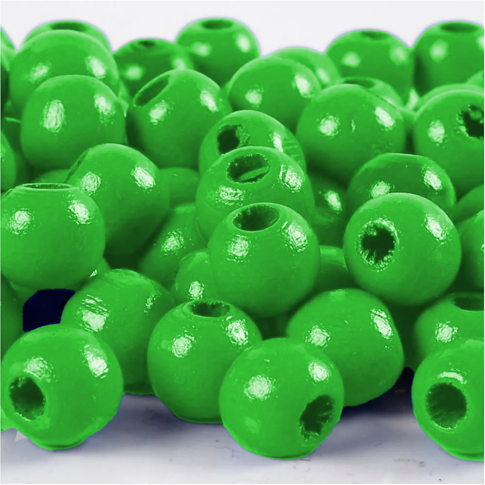 Perles en bois FSC 100%, polies, 12mm ø, vert mai, sct. 32 pièces