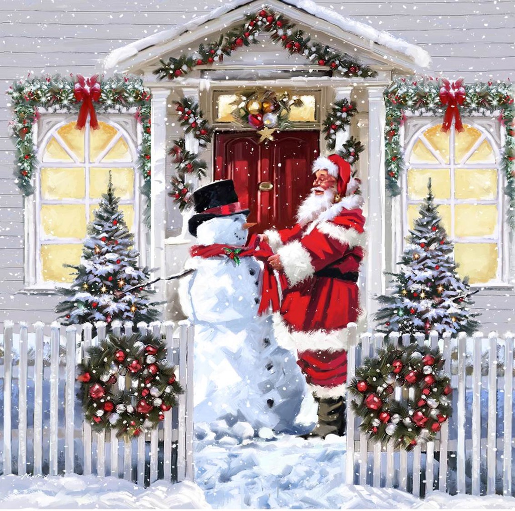 Crystal Card Kit ® Diamond Painting 18x18cm, Santa & Snowman 