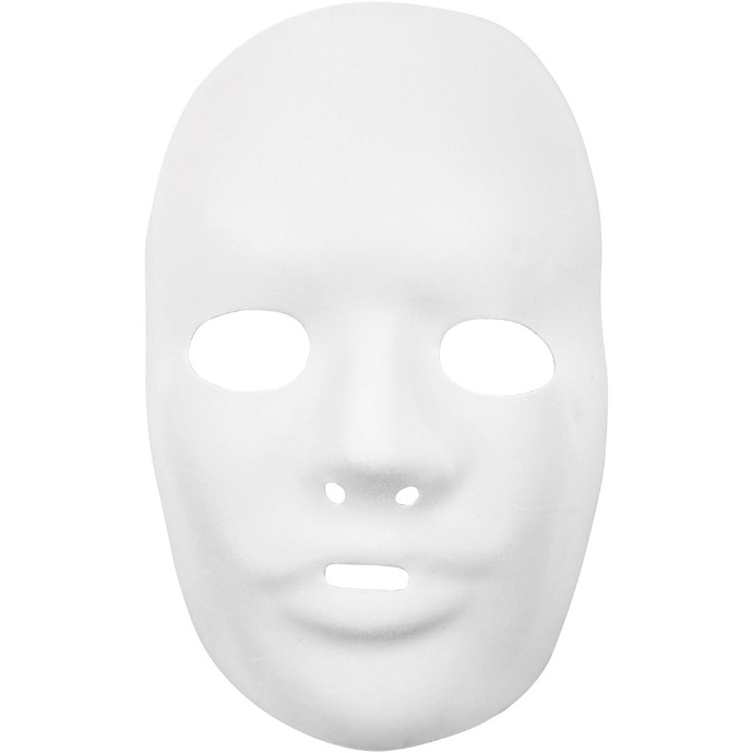 Masker gezicht groot, wit plastic, 12 stuks