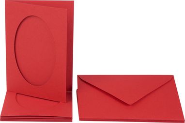 Passepartouts ovaal 220g/m², 10,5x15cm, 5 kaarten en enveloppen, warm rood