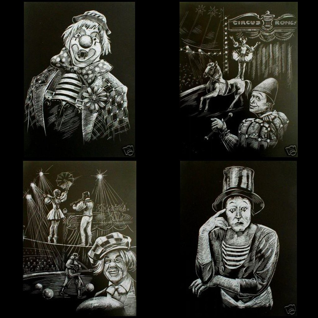Set Scrapy 10x15cm, 4 cartes, clowns