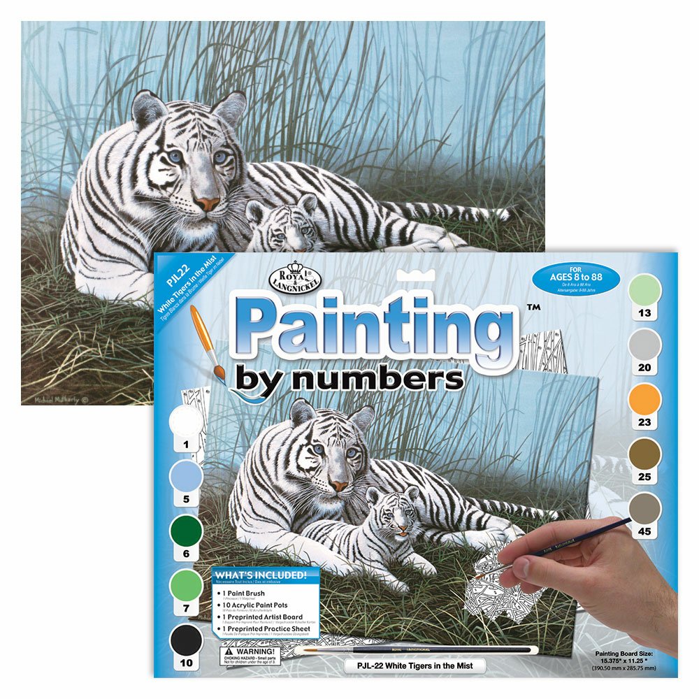 Painting by Numbers 286x390mm, White Tigers In The