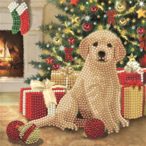 Crystal Card Kit ® Diamond Painting 18x18cm, Puppy's First Christmas 