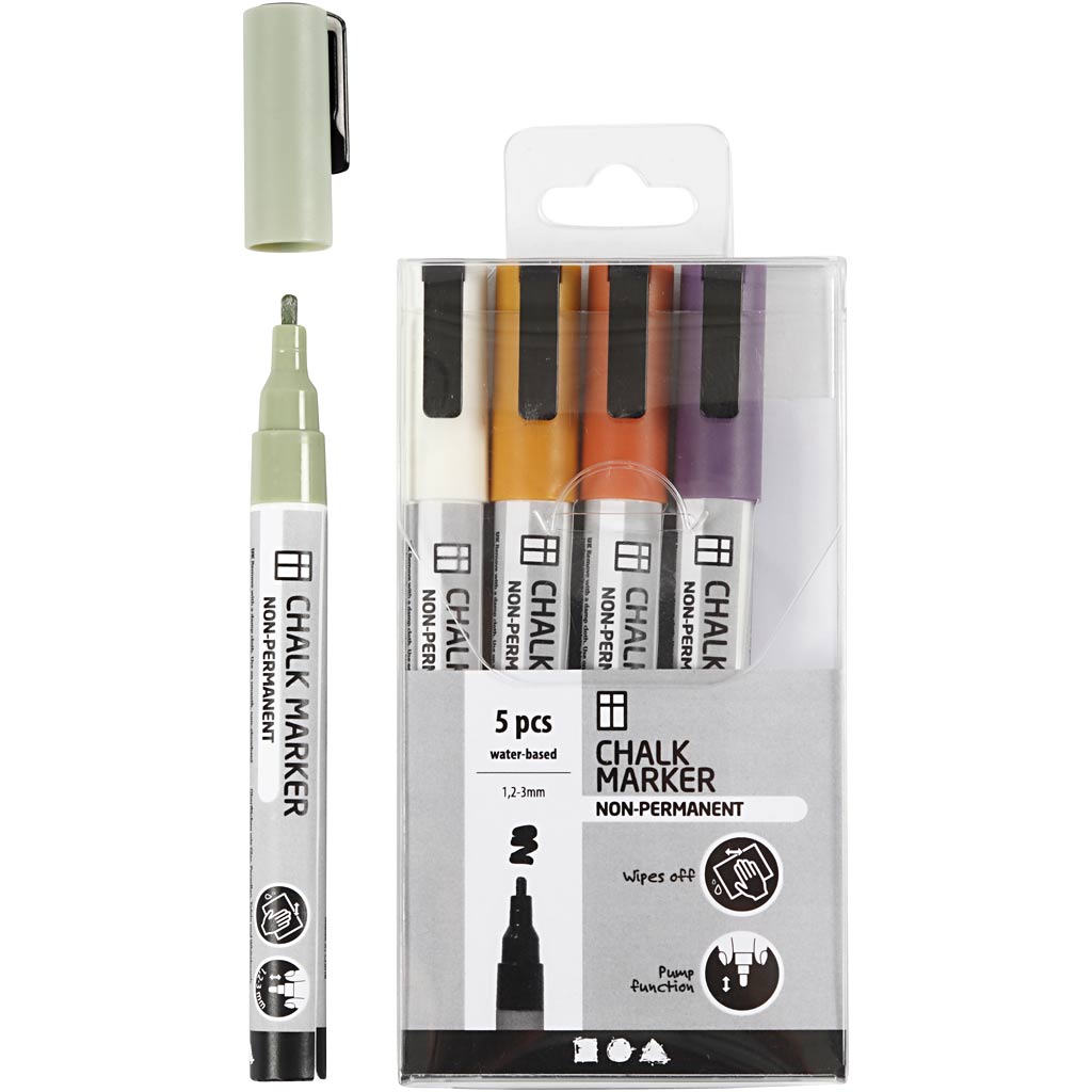 Chalk markers, pastelkleuren, lijndikte 1,2-3 mm, 5 stuk/ 1 doos