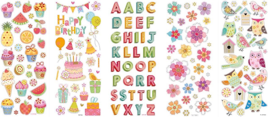 Brilliant stickers ALL-YEAR-ROUND ASSORTMENT, appx.10x23cm, 5 sheets, assorted designs