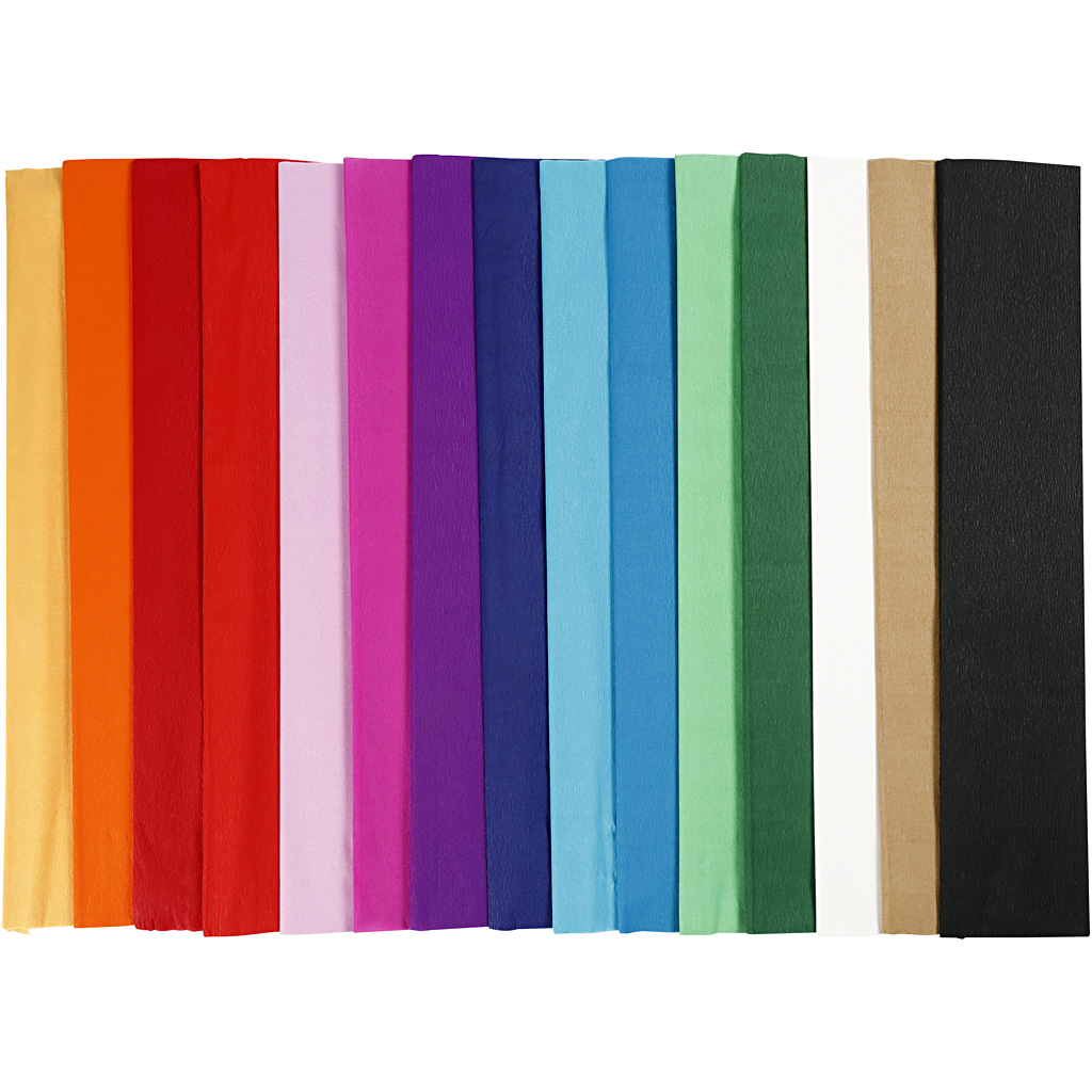 Crepepapier, diverse kleuren, L: 2,5 m, B: 50 cm, 60 vouw