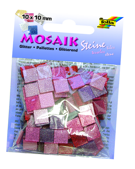Mozaïek steentjes GLITTER MIX, 45g, 10x10mm, 190 delen, roze