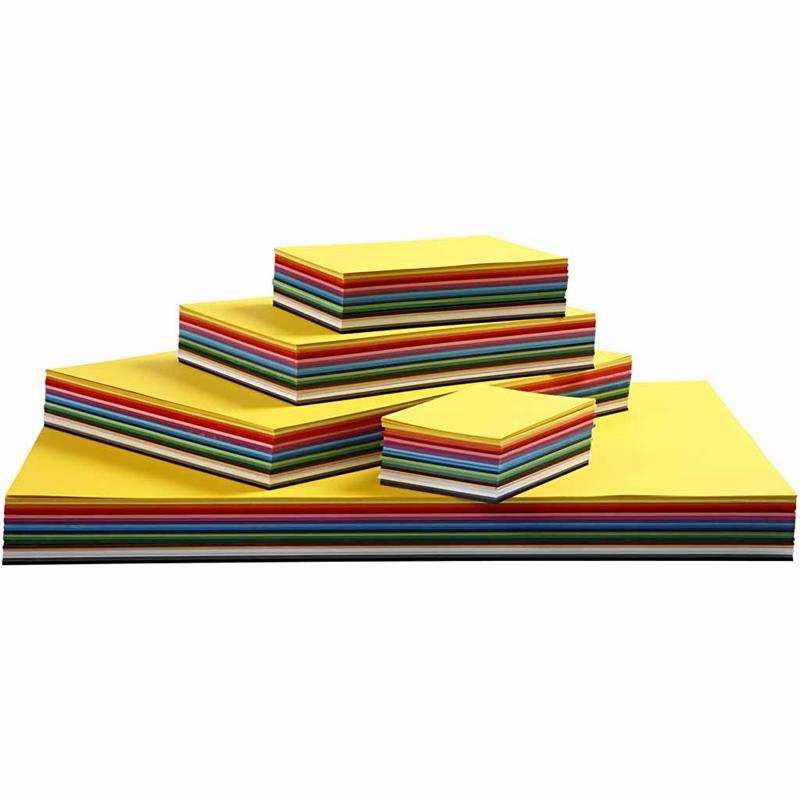 Gekleurd karton, diverse kleuren, A3,A4,A5,A6, 180 gr, 1500 div vellen/ 1 doos