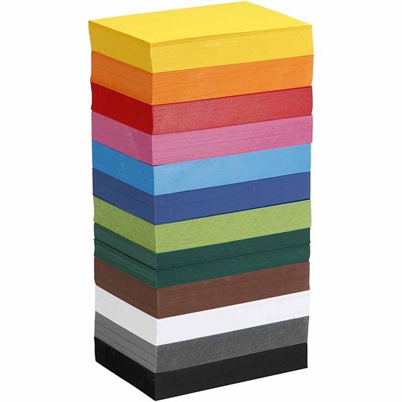 Papier cartonné coloré, A6, 105x148 mm, 180 gr, couleurs assorties, 12x100 flles/ 1 Pq.