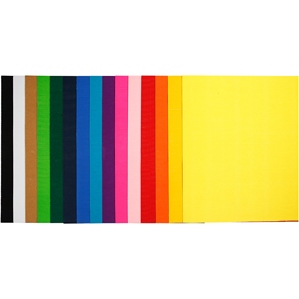 Carton ondulé, 50x70 cm, 80 gr, couleurs assorties, 15 flles/ 1 Pq.