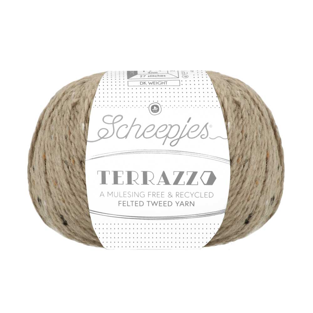 Scheepjeswol "Terrazzo", 5x50g, 70% wol/30% viscose/gerecycleerd, naald 4.0, kleur 746 Sabbia