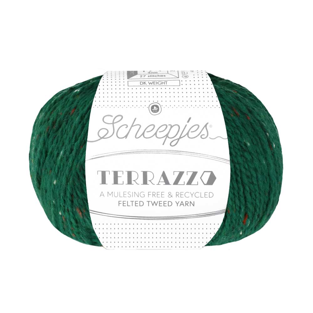 Scheepjeswol "Terrazzo", 5x50g, 70% wol/30% viscose/gerecycleerd, naald 4.0, kleur 759 Verde Bottiglia