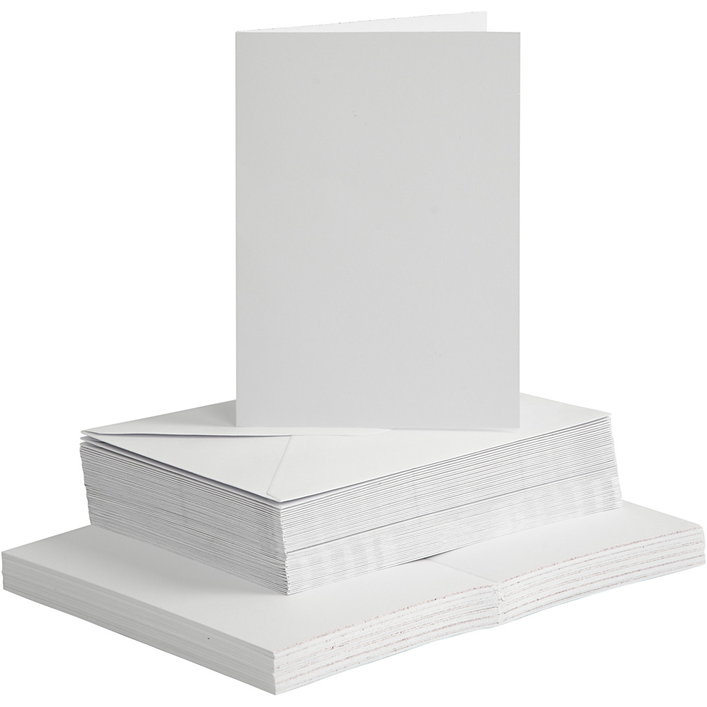 Kaarten en enveloppen, wit, afmeting kaart 10,5x15 cm, afmeting envelop 11,5x16,5 cm, 50 sets