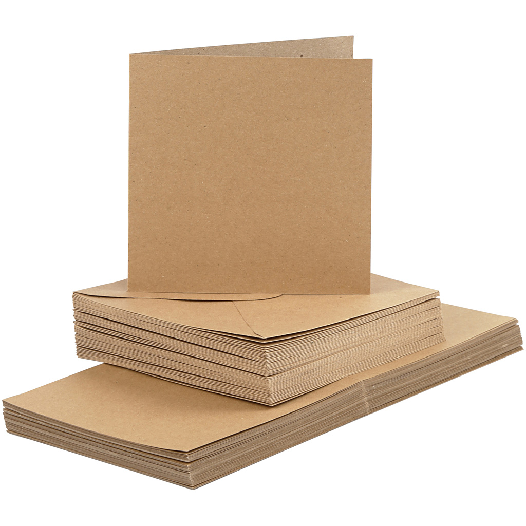 Cartes et enveloppes, dimension carte 15x15 cm, dimension enveloppes 16x16 cm, 120+240 gr, naturel, 50 set/ 1 Pq.