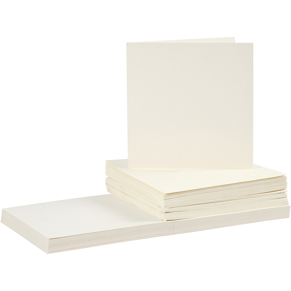Cartes et enveloppes, dimension carte 15x15 cm, dimension enveloppes 16x16 cm, 110+220 gr, blanc cassé, 50 set/ 1 Pq.