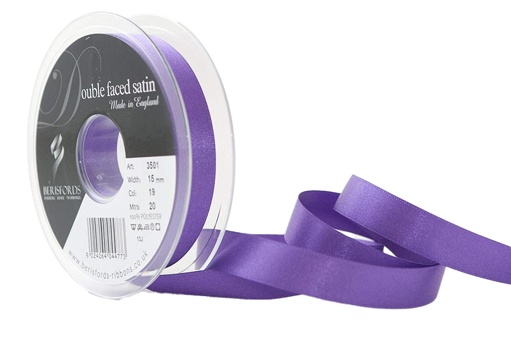 Berisfords Double faced ruban satin, 15mm breed, rol 20m, violet