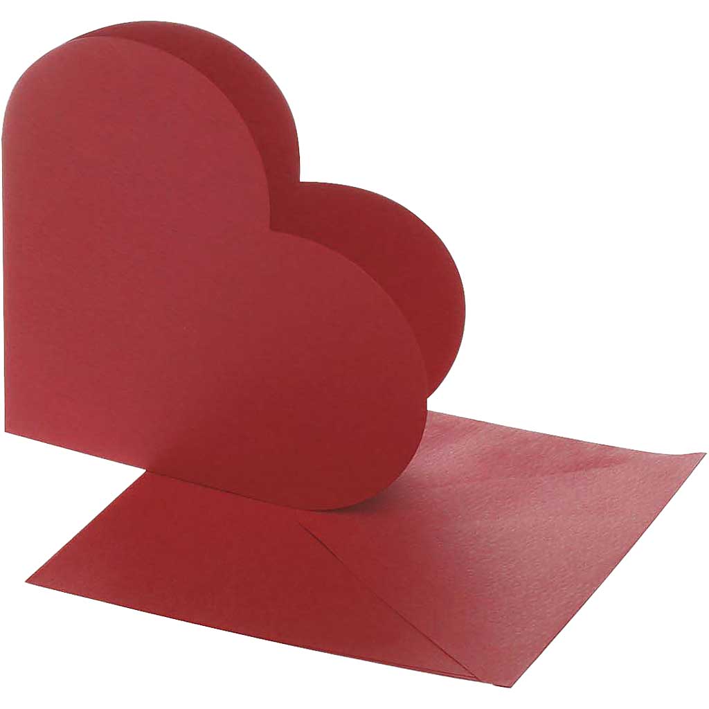 Hartvormige Kaarten, rood, kaart 12,5x12,5 cm, envelop 13,5x13,5 cm, 10 sets