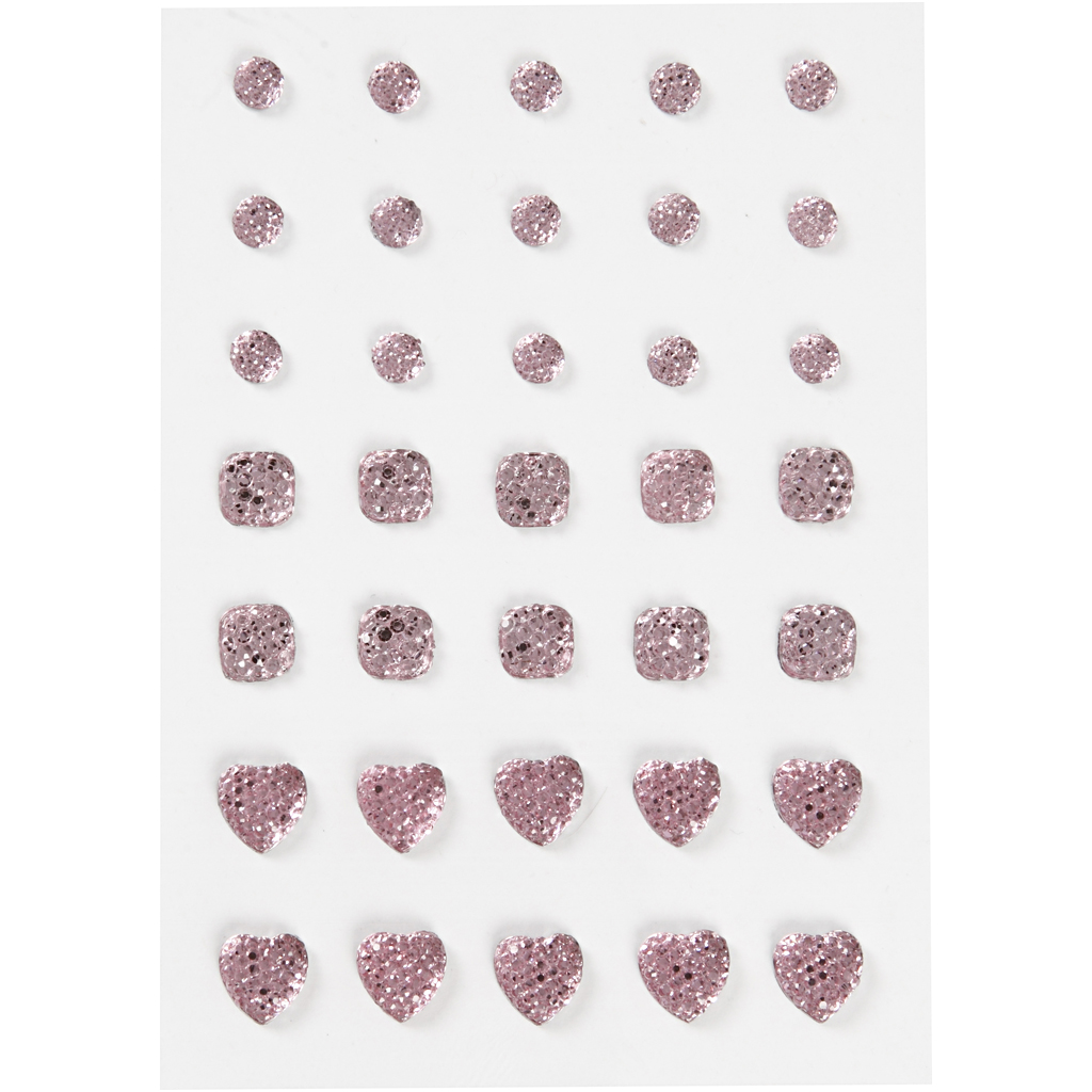 Pierres de Strass rond carré coeur, rose dim:6+8+10mm, 35 pc