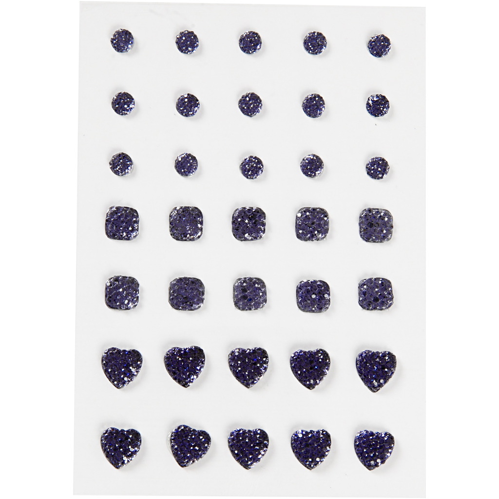 Pierres de Strass rond carré coeur, bleu dim:6+8+10mm, 35 pc