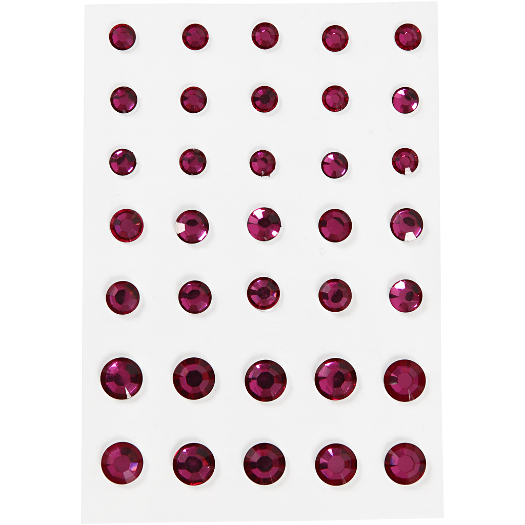 Strasstenen, roze, afm 6+8+10 mm, 35 stuks
