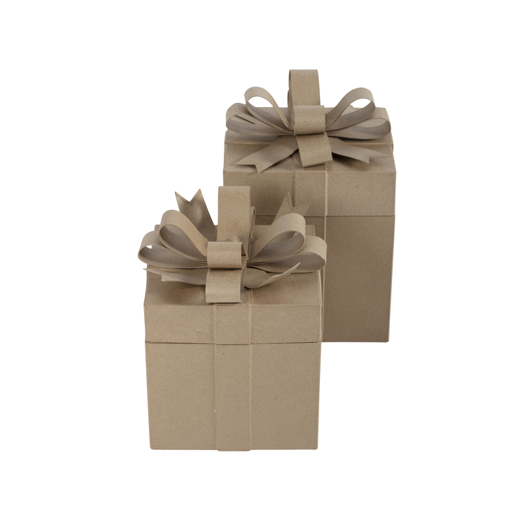 Décopatch Boîte - Assortiment de 2 boîtes cadeaux carrées - Kraft (26x26x27cm) (26x26x32cm)