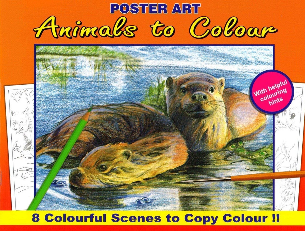 Kleurboek 30x23 cm, 8 in te kleuren prenten, "Animals"