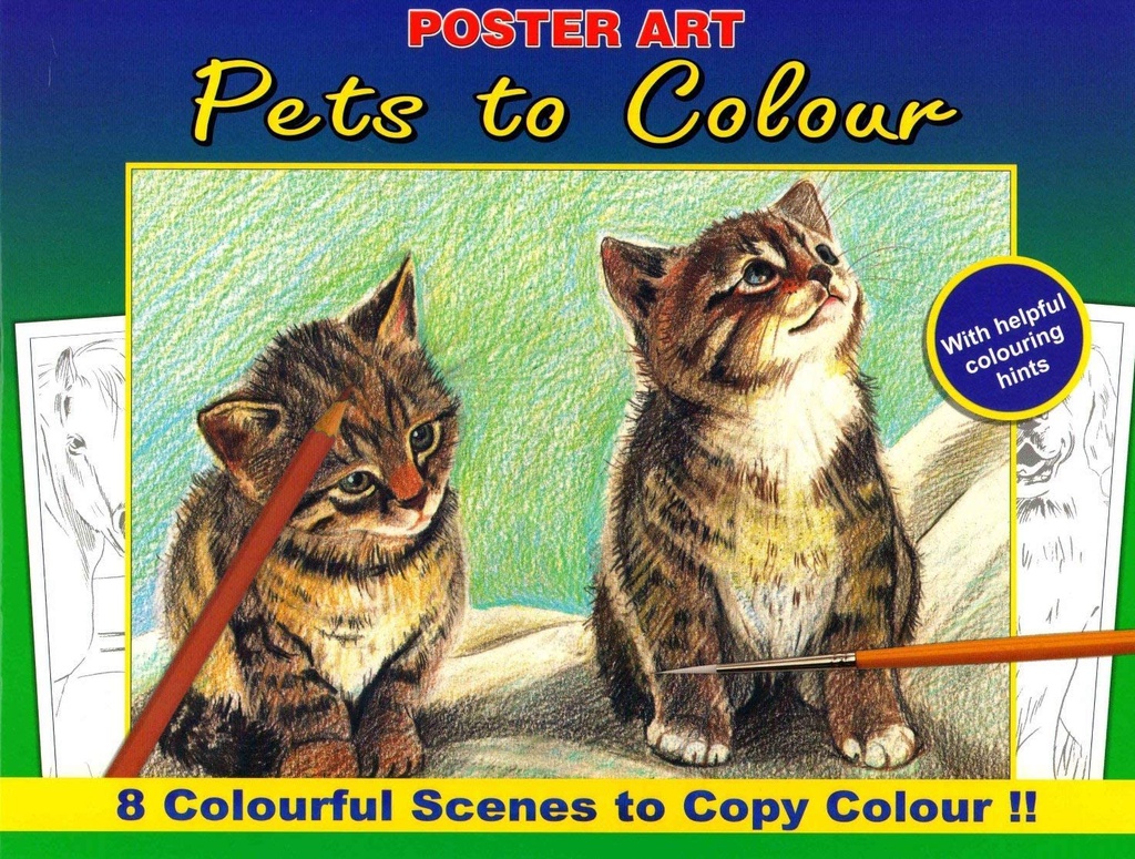 Kleurboek 30x23 cm, 8 in te kleuren prenten, "Pets"
