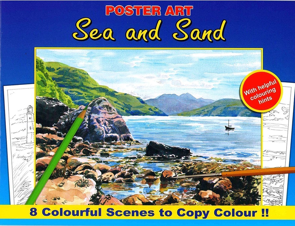 Kleurboek 30x23 cm, 8 in te kleuren prenten, "Sea and Sand"