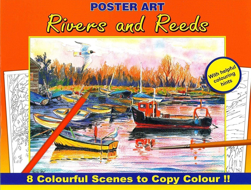 Kleurboek 30x23 cm, 8 in te kleuren prenten,"Rivers and Reeds "