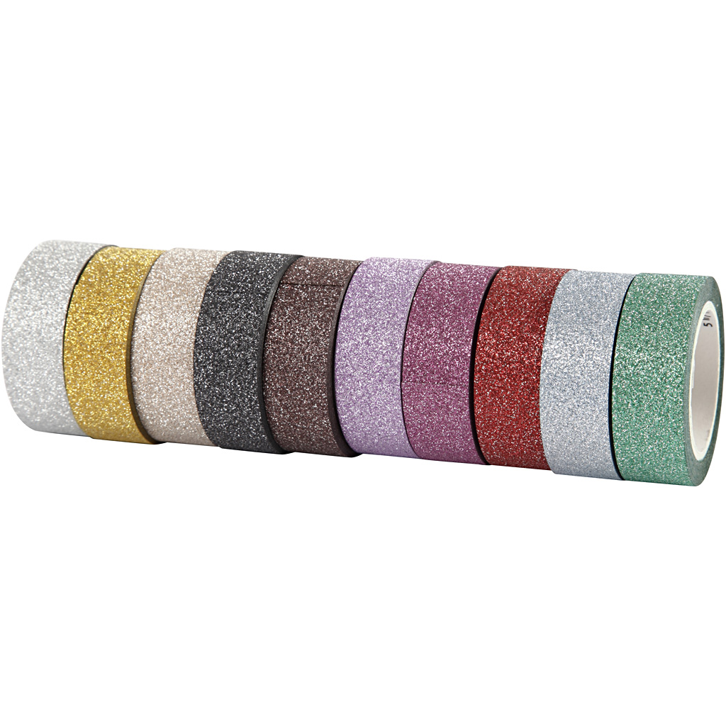 Glitter tape, diverse kleuren, B: 15 mm, 10x6 m