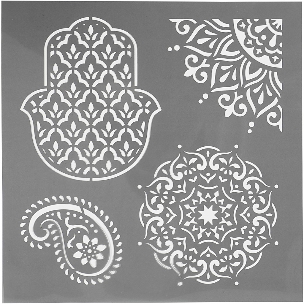 Pochoir, motifs ethniques, dim. 30,5x30,5 cm, ép. 0,31 mm, 1 feuille