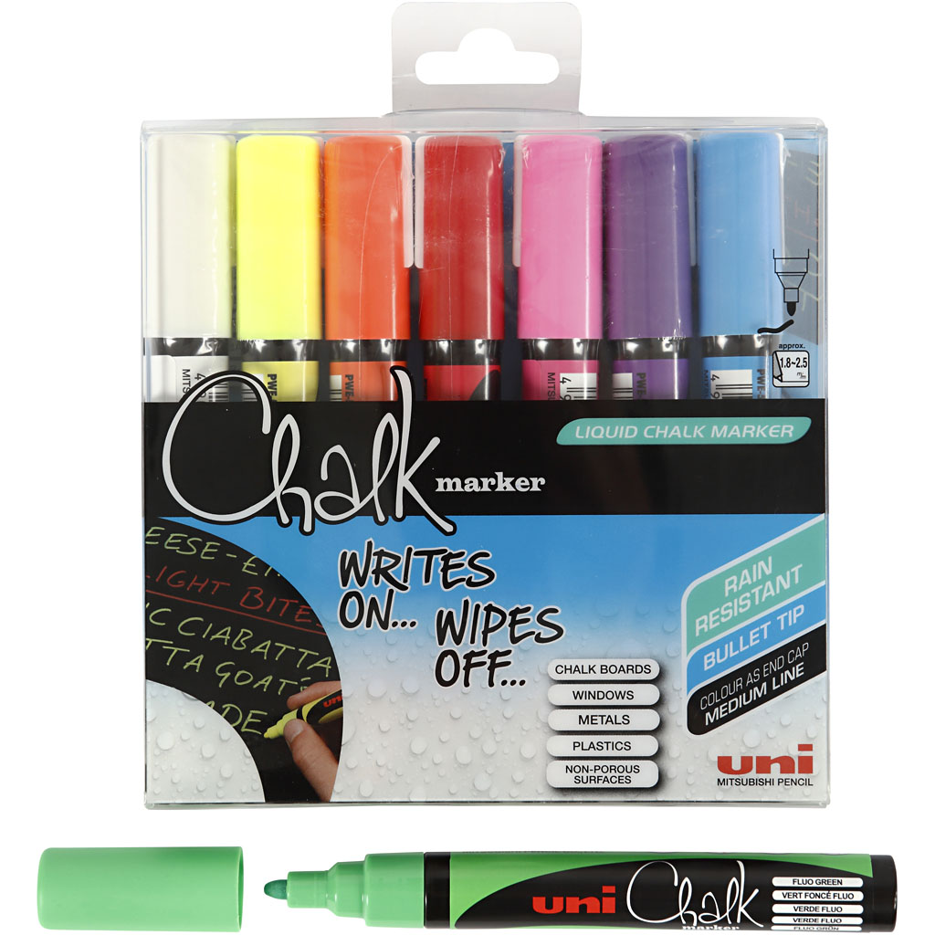 Chalk Marker - Krijtstiften lijndikte 1,8 - 2,5 mm, 8 verschillende kleuren