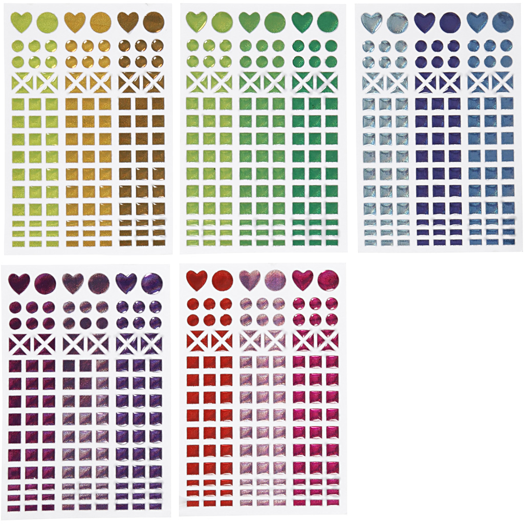 Autocollants mosaïques, d: 8-14 mm, 11x16,5 cm, couleurs assorties, 10 flles/ 1 Pq.