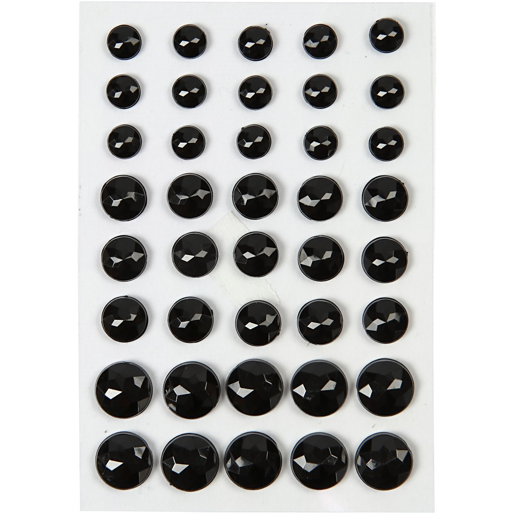 Pierres de strass, dim. 6+8+10 mm, noir, 40 pièce/ 1 Pq.