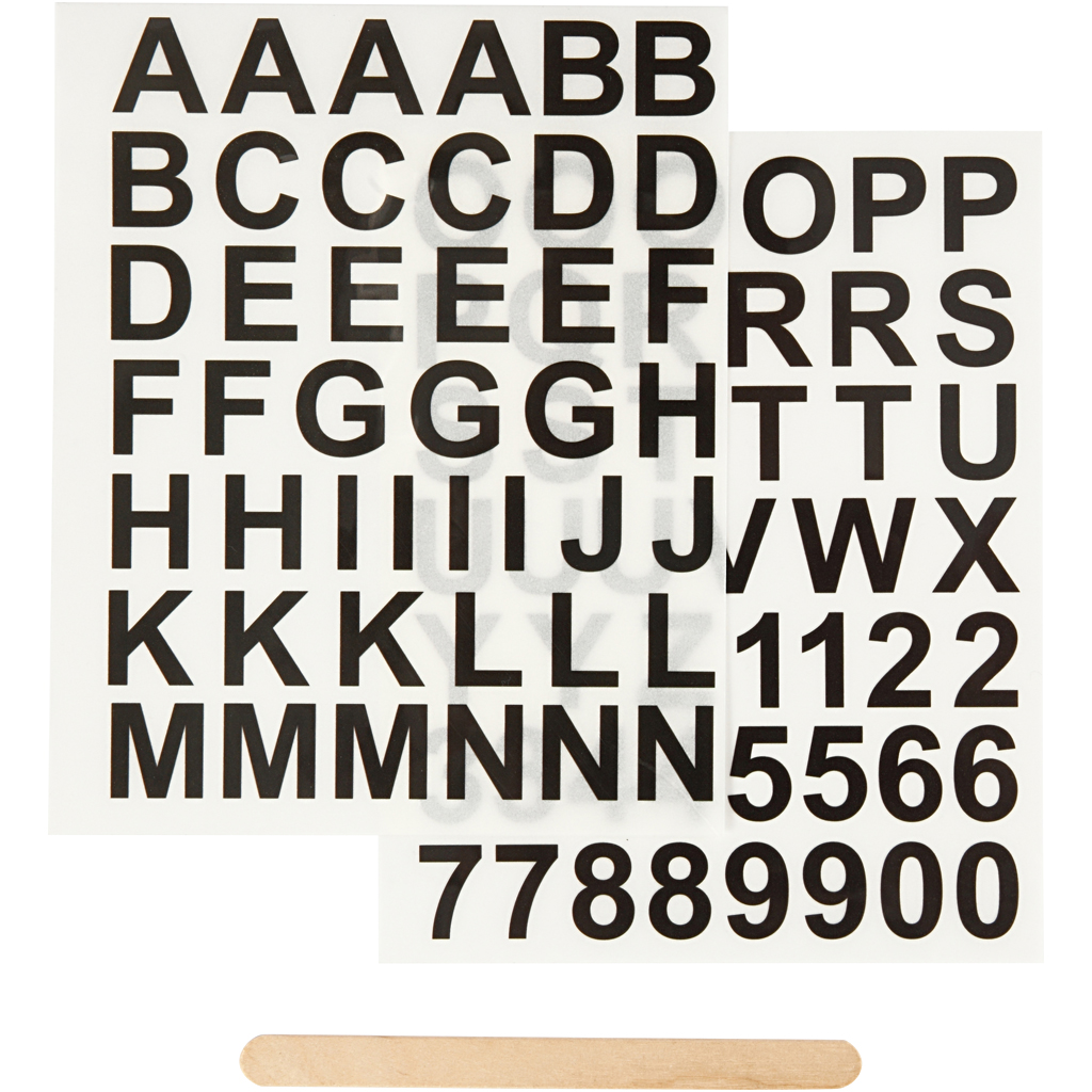 Rub-on Sticker, zwart, letters en cijfers, H: 17 mm, 12,2x15,3 cm, 1 doos