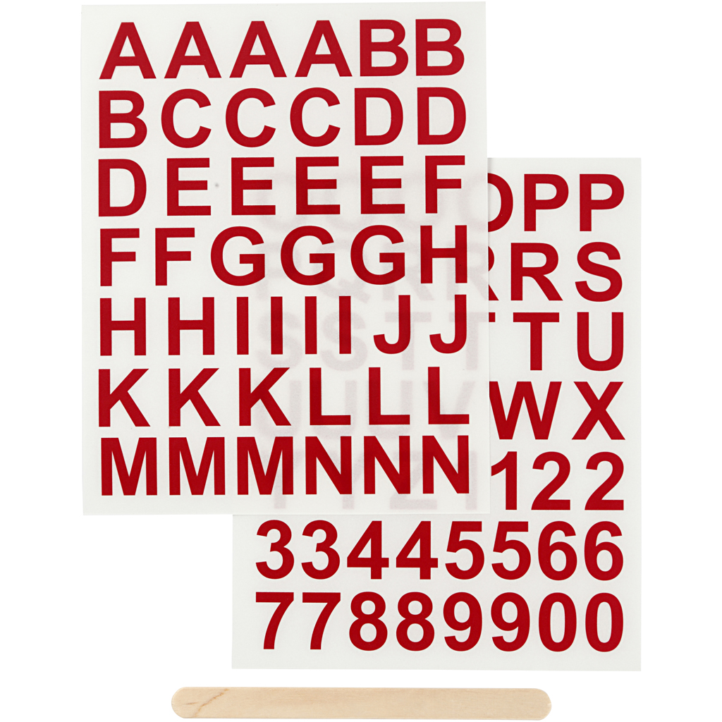 Décalcomanies, lettres et chiffres, H: 17 mm, 12,2x15,3 cm, rouge, 1 Pq.