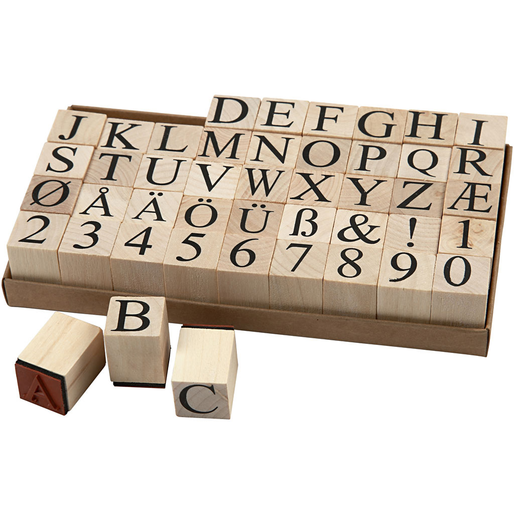 Stempels alfabet, H: 15 mm, 20x20 mm, 45 stuks